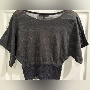 VTG Black Sheer Metallic Stripe Lace Bottom Y2K 90s Almost Famous Women's Top